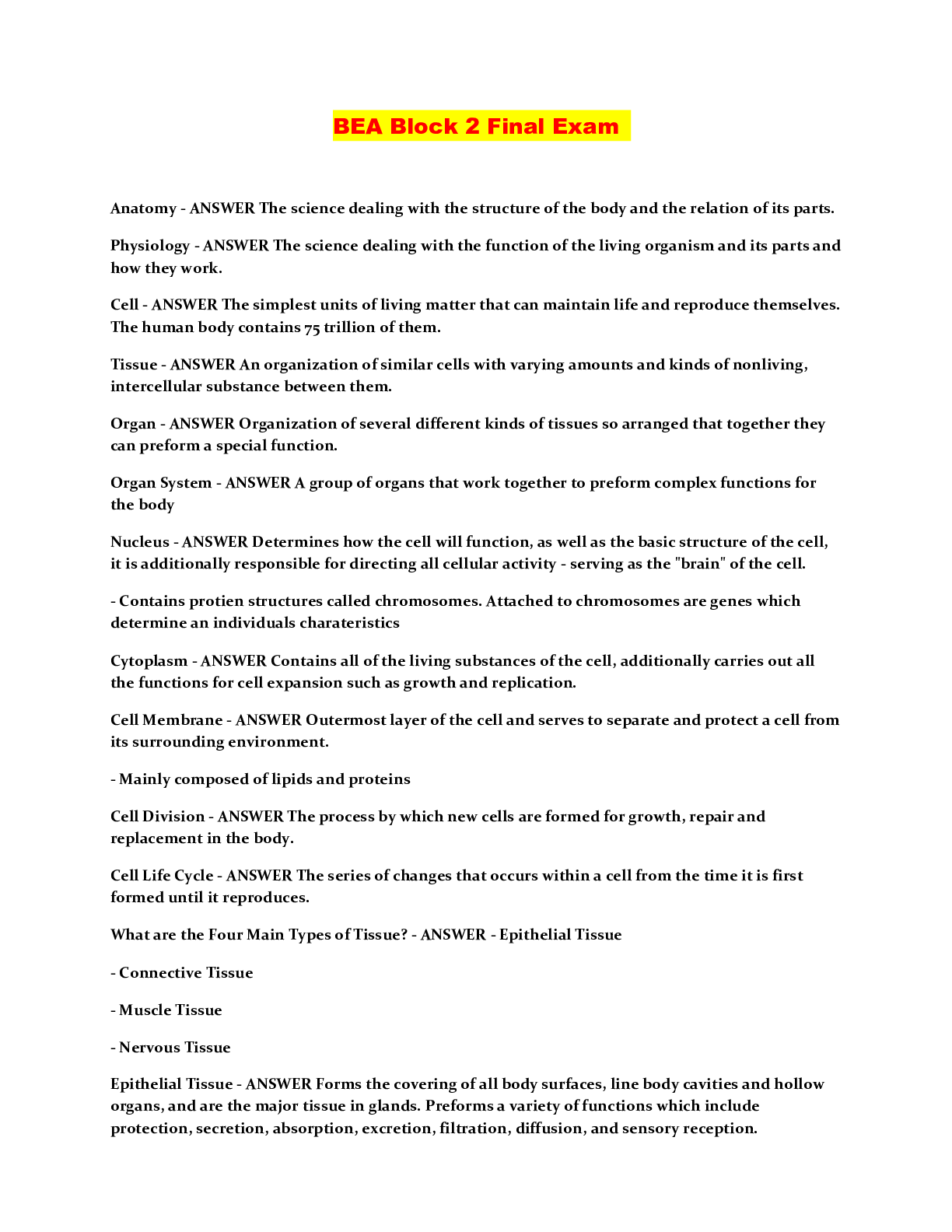 Preview image of BEA Block 2 Final Exam document